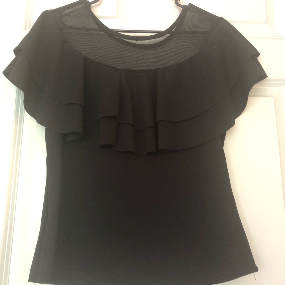 Black see through ruffle top